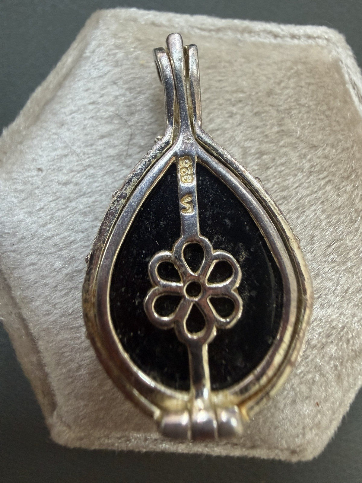 925 Sterling Silver Pendant Teardrop Interchangeable Onyx Stone Marcasite