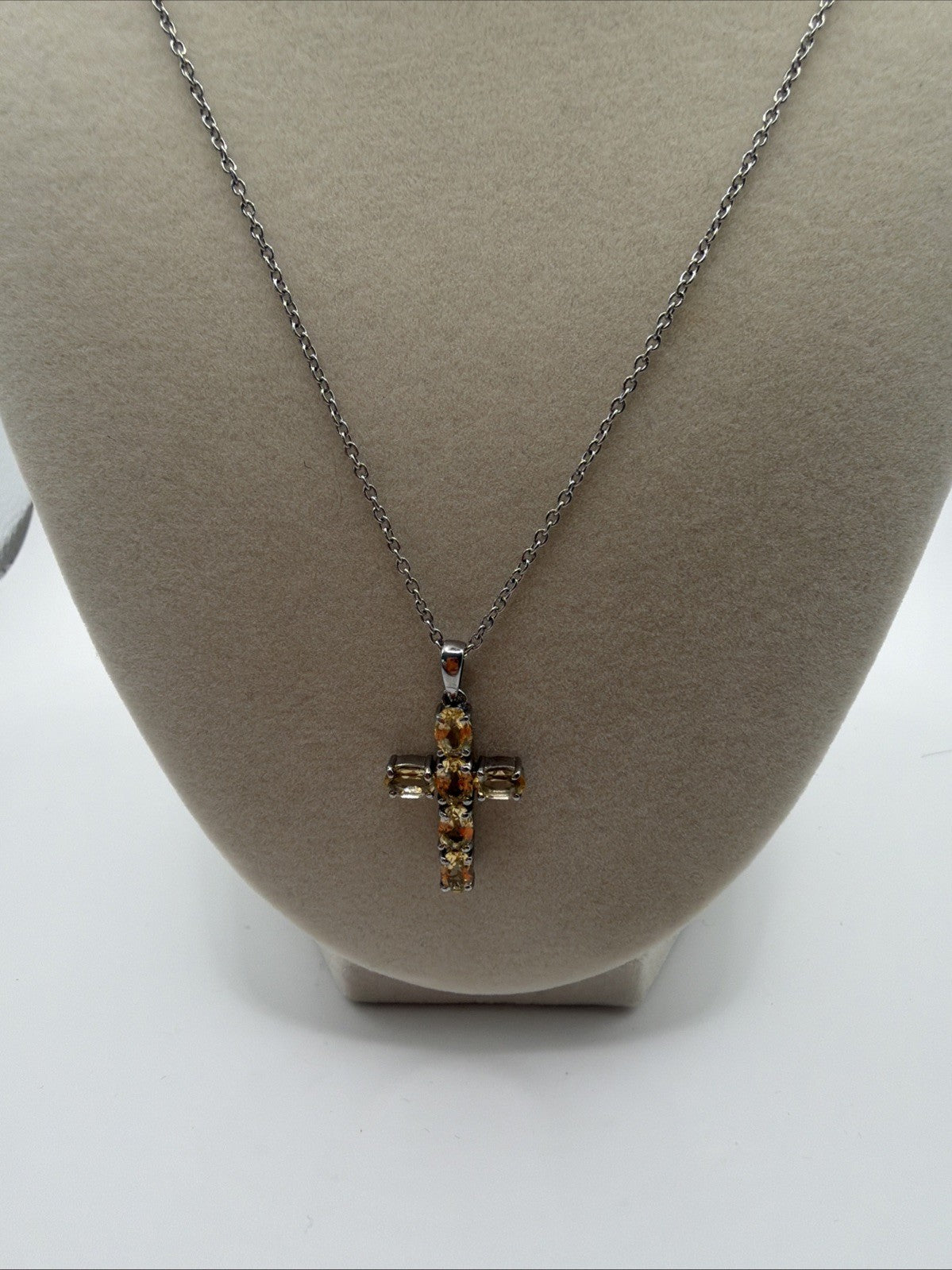 Beautiful Citrine Cross Necklace Stainless Steel With strong  Magnetic Closure