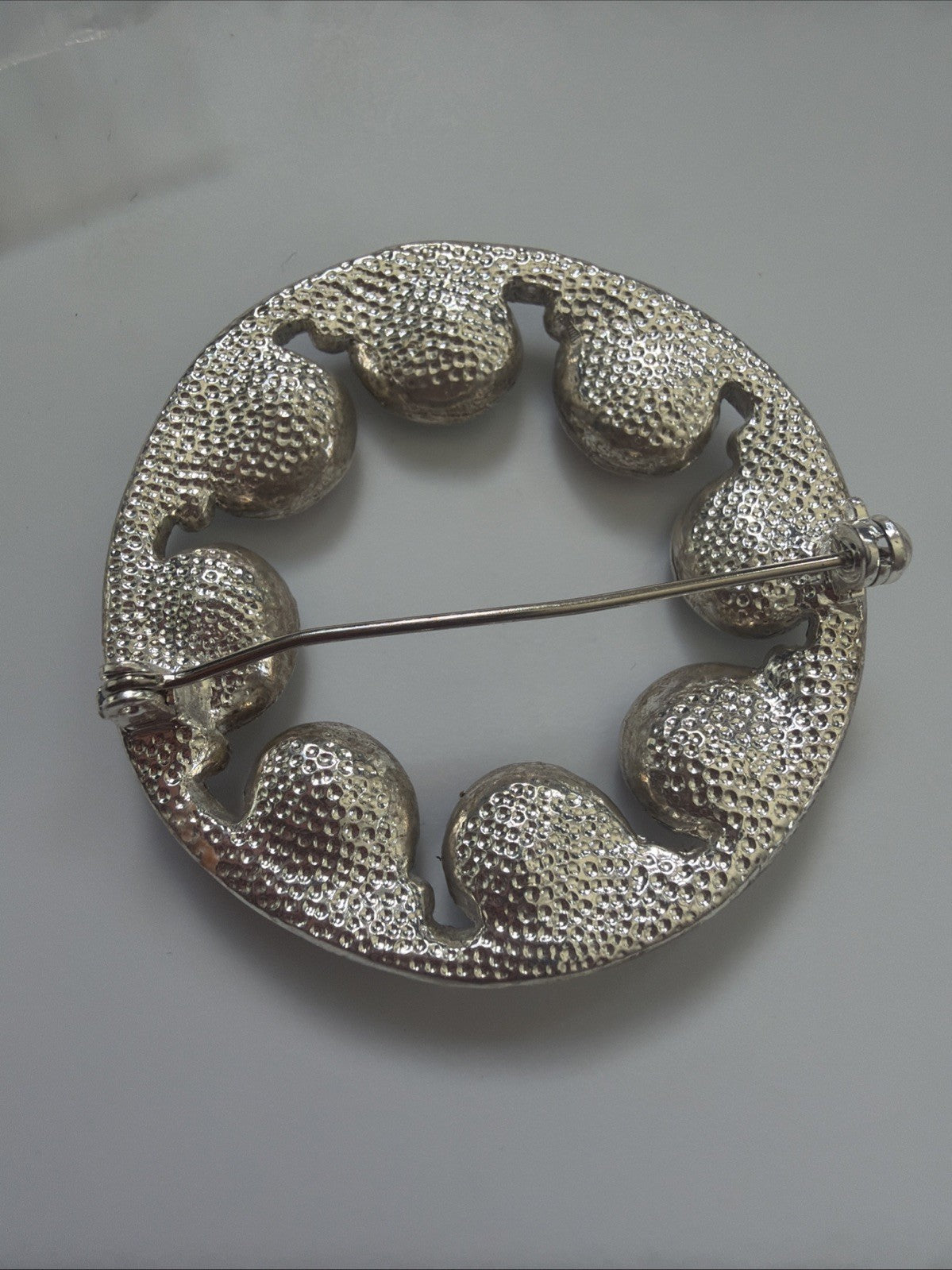 Vintage Art Deco Silver-tone Pink & Blue Circle Brooch w/ Marcasites 2inch