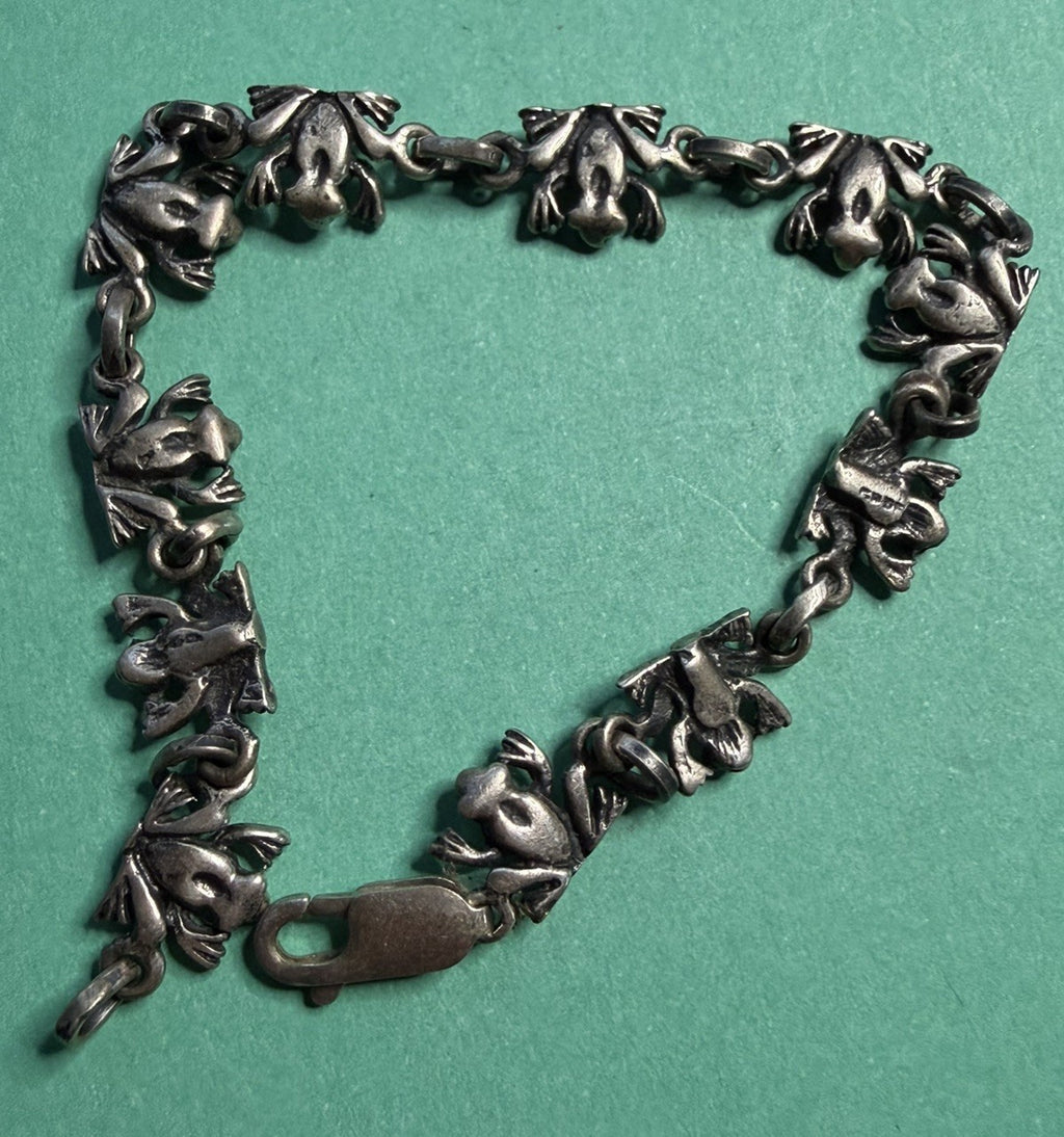 Vintage Native Mexico Sterling Silver 925 Frogs Link Bracelet 6.75