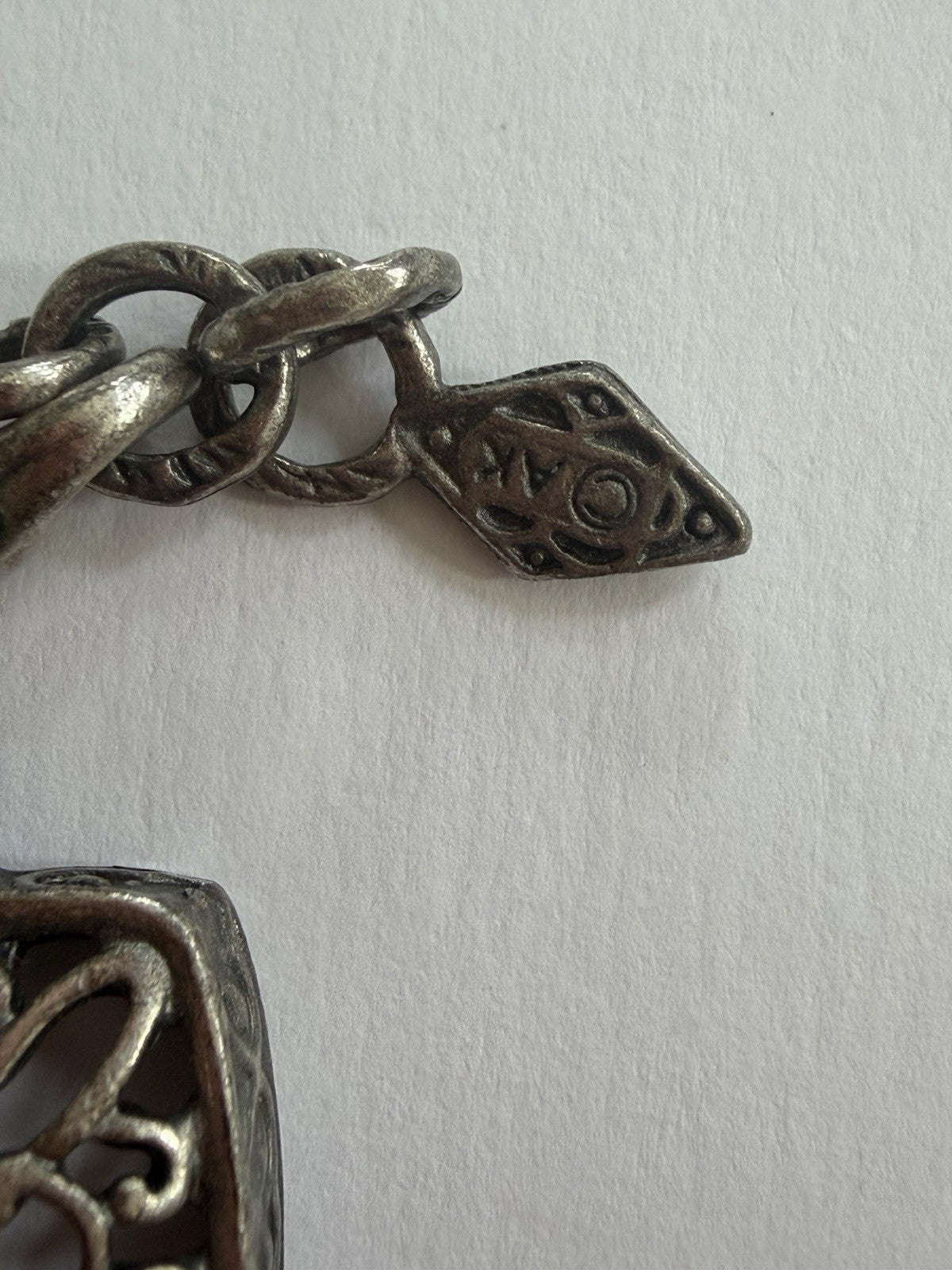 Vintage Anne Klein Necklace Chunky Silver Tone Square Floral Links 16 Inch