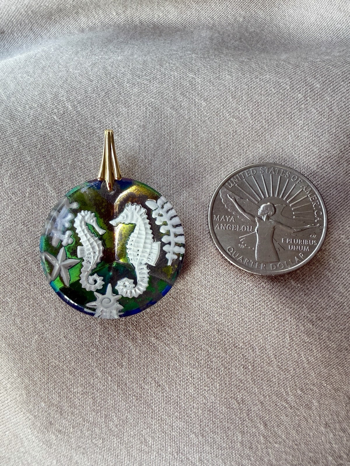 Handmade Dichroic Reverse Seahorse Pendant Necklace Unique Sea life