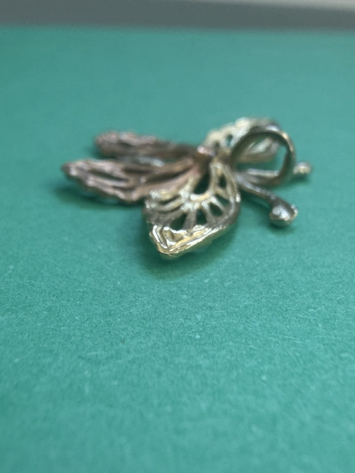 14k Stamped Tri-Color Gold Butterfly Pendant With Stationary Bail .63inchs