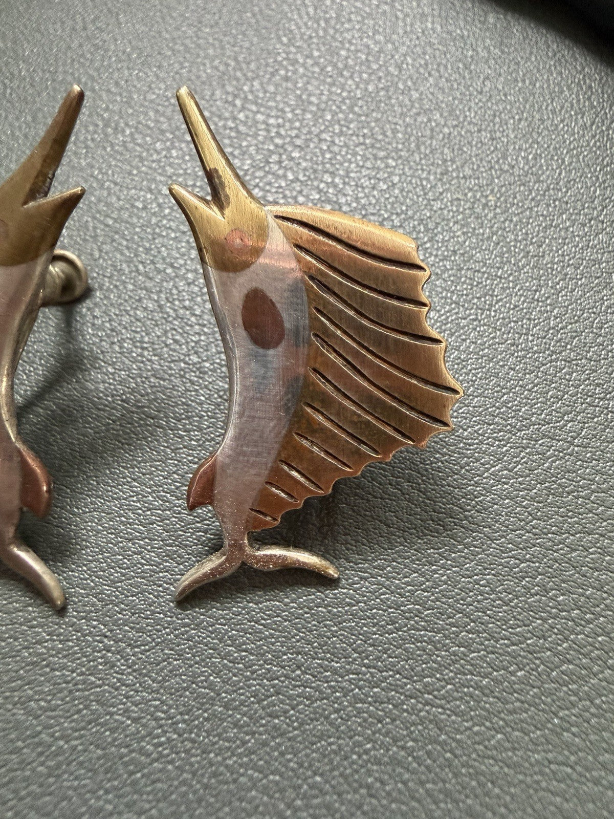 Vintage Taxco Sterling Silver Marlin Sailfish Earrings Two Tone Signed Mexico 