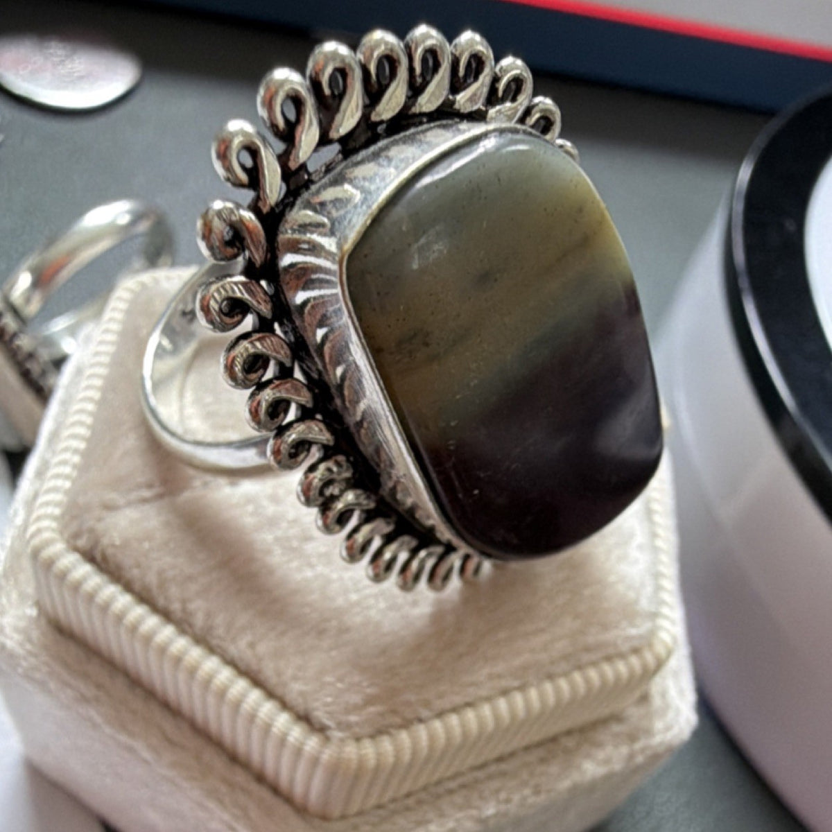 Jasper/Agate Freeform Multicolor Statement Ring, Size 7