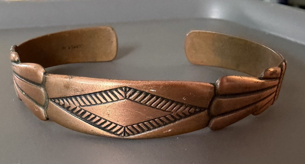 Solid  vintage Copper Cuff Bracelet Designer Marked Vintage Native Or MCM Style
