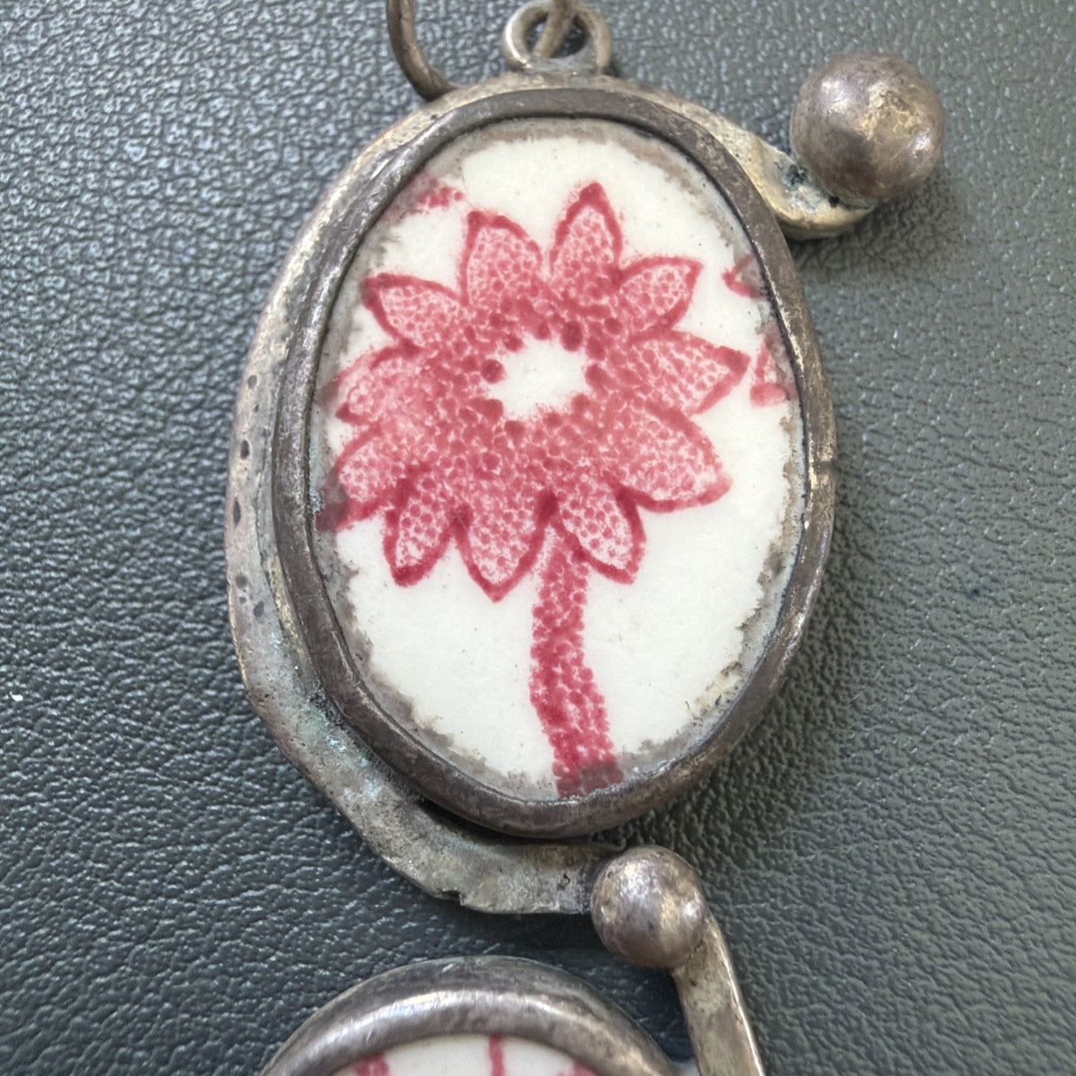 Pink White Chaney Porcelain China Flower Sterling Silver Pendant St Croix, USVI