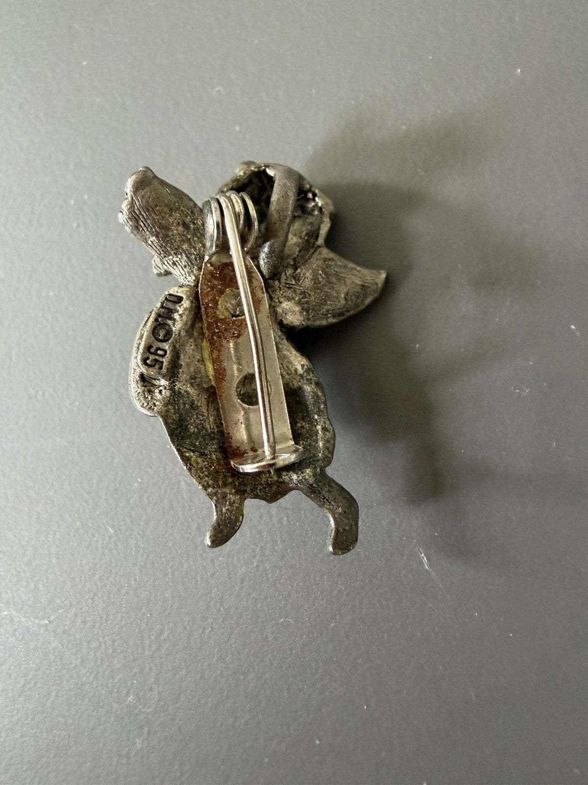 vintage pewter angel brooch Signed 1995