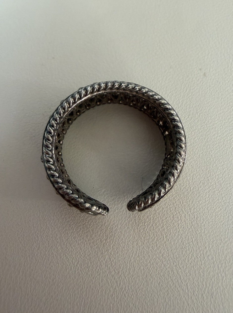 Signed 925 Sterling Silver Wide Open Cuff Band Ring Floral Design Sz 7