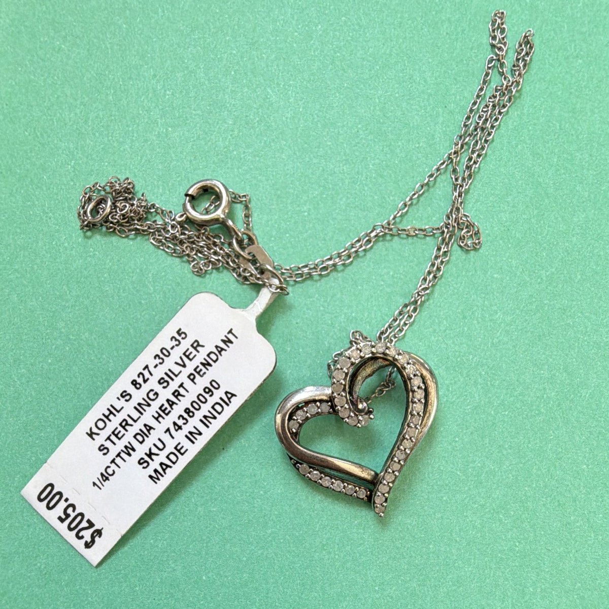 925 Sterling Silver Heart Pendant Necklace 0.25 CTW Round White Diamond 18inch