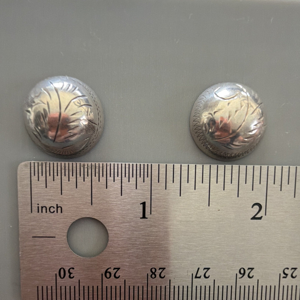 Vintage Sterling Silver 925 Round Dome detailed etch Engraved Stud Earrings 