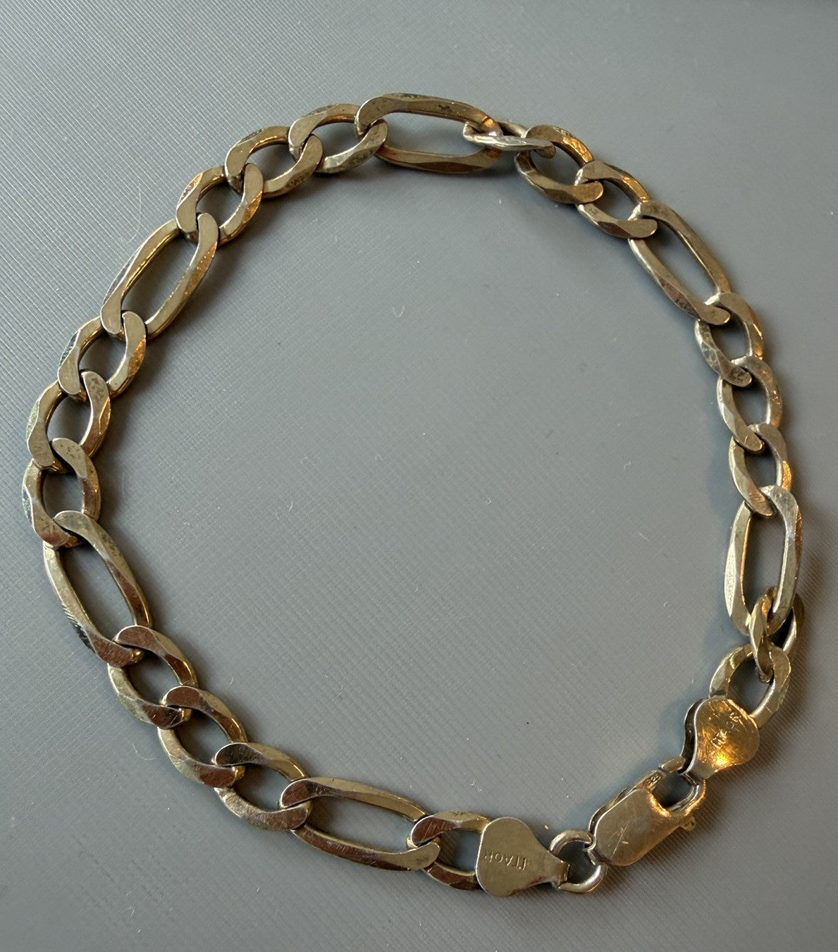 Vintage 8.5inch Vermeil Gold over Sterling 925 Figaro Chain Bracelet Italy 10g