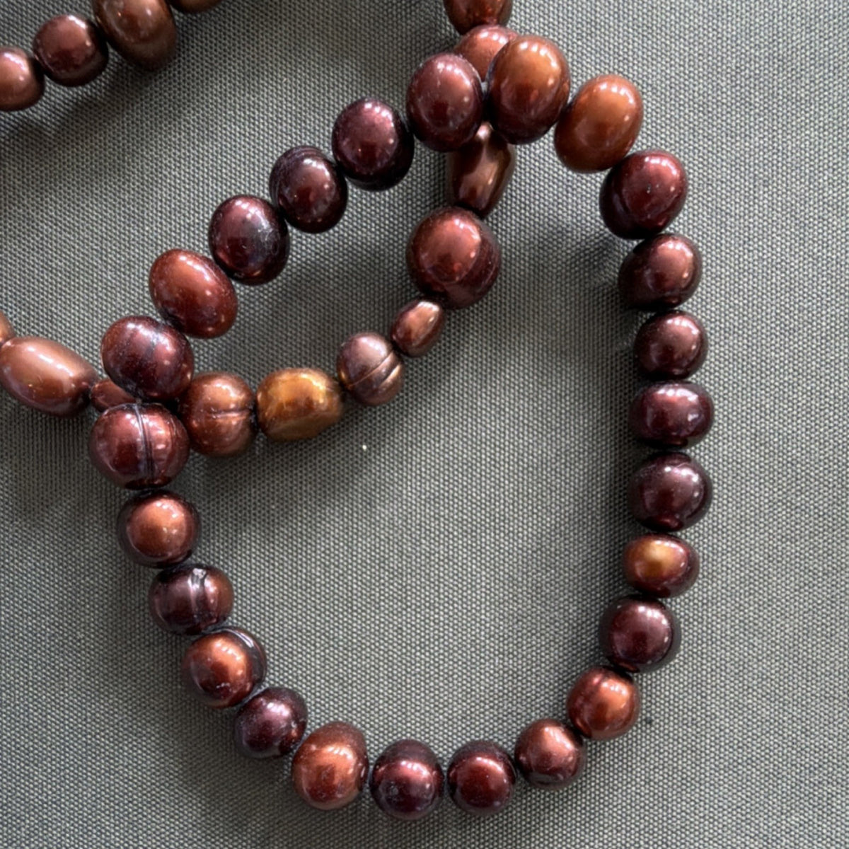 Chocolate/Amber colored Stretch Pearl Bracelet Set of 3 Stackable Round