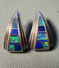 Vintage TEME Native American Sterling Silver 925 Opal And Lapis Inlay Earrings
