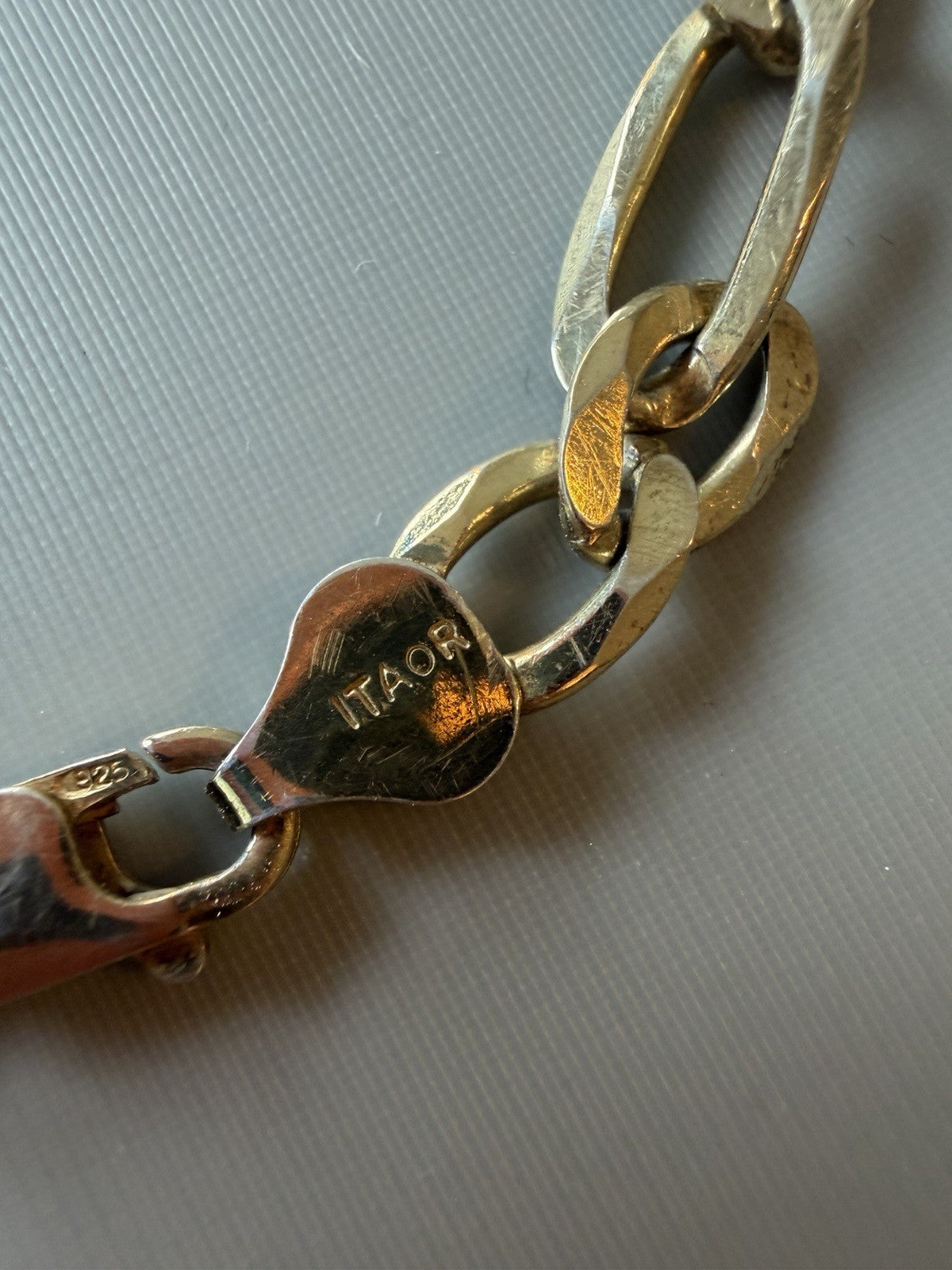Vintage 8.5inch Vermeil Gold over Sterling 925 Figaro Chain Bracelet Italy 10g