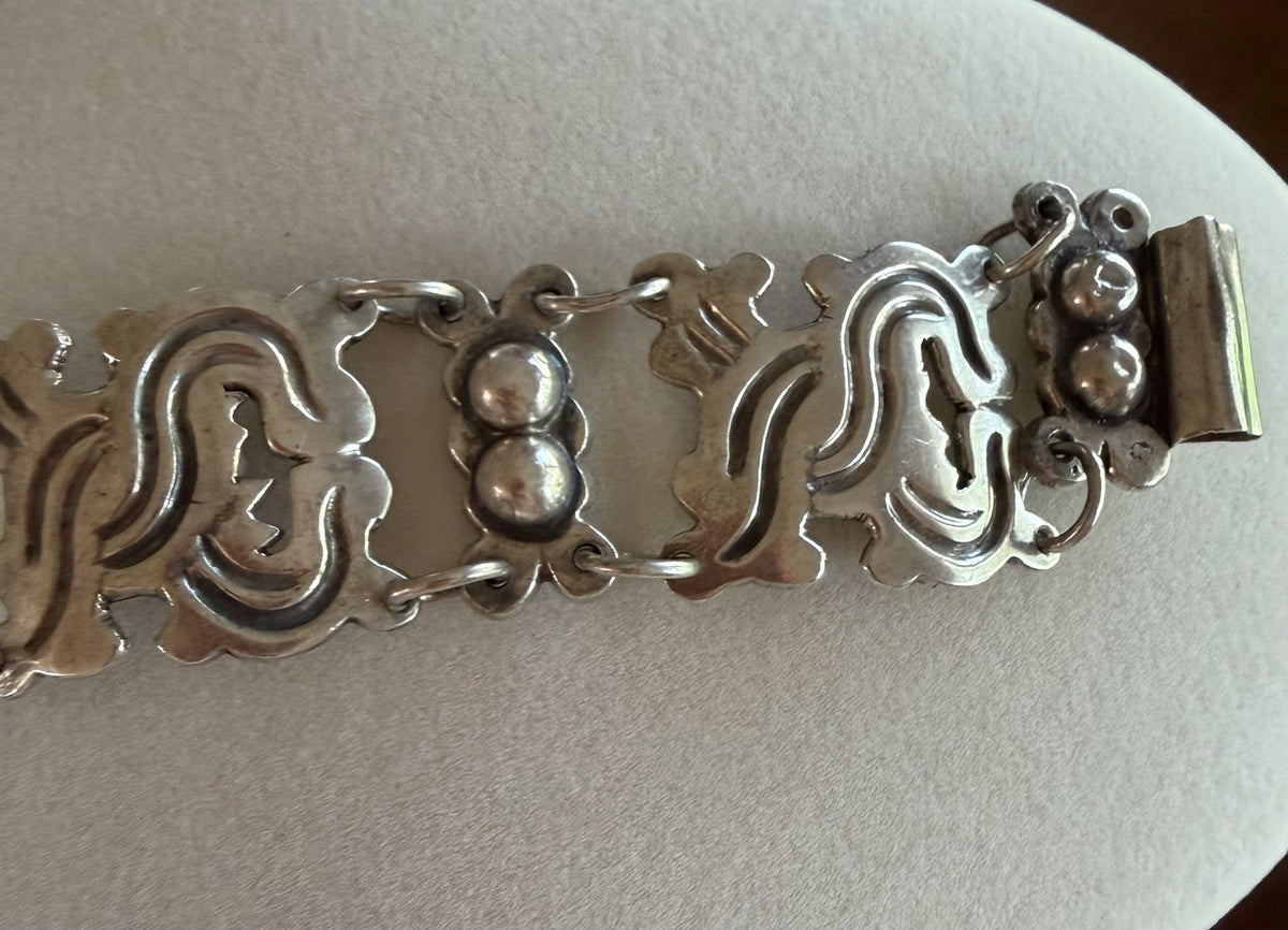 Vintage Taxco Mexico Sterling Silver Heavy Bird Link Bracelet Signed Numbered 7”
