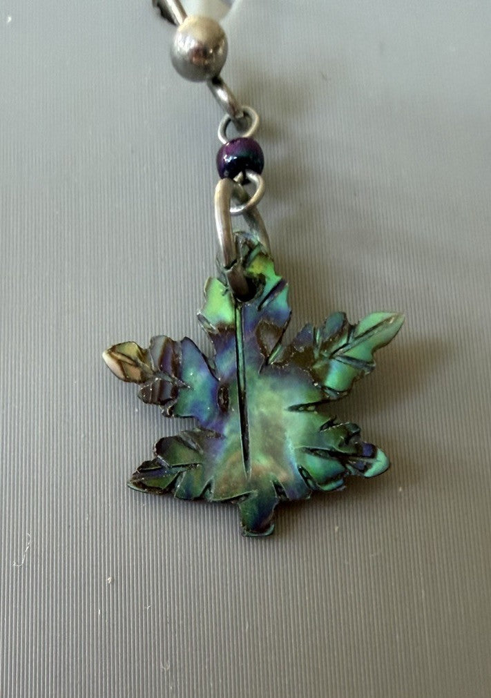 Abalone Maple Leaf Dangle Very Light  Wire Earrings