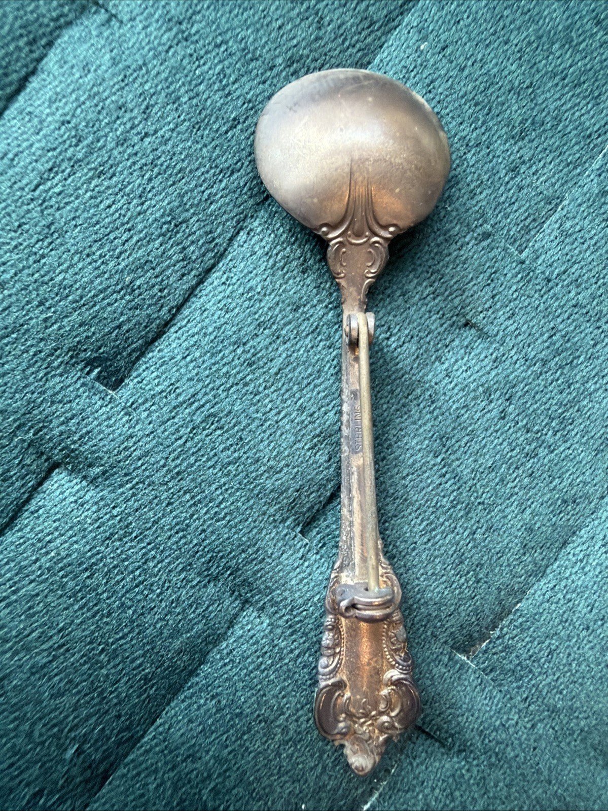 Sterling Silver 925 Vintage Spoon Brooch Pin Floral 5.5g Still In Box 2.2inch