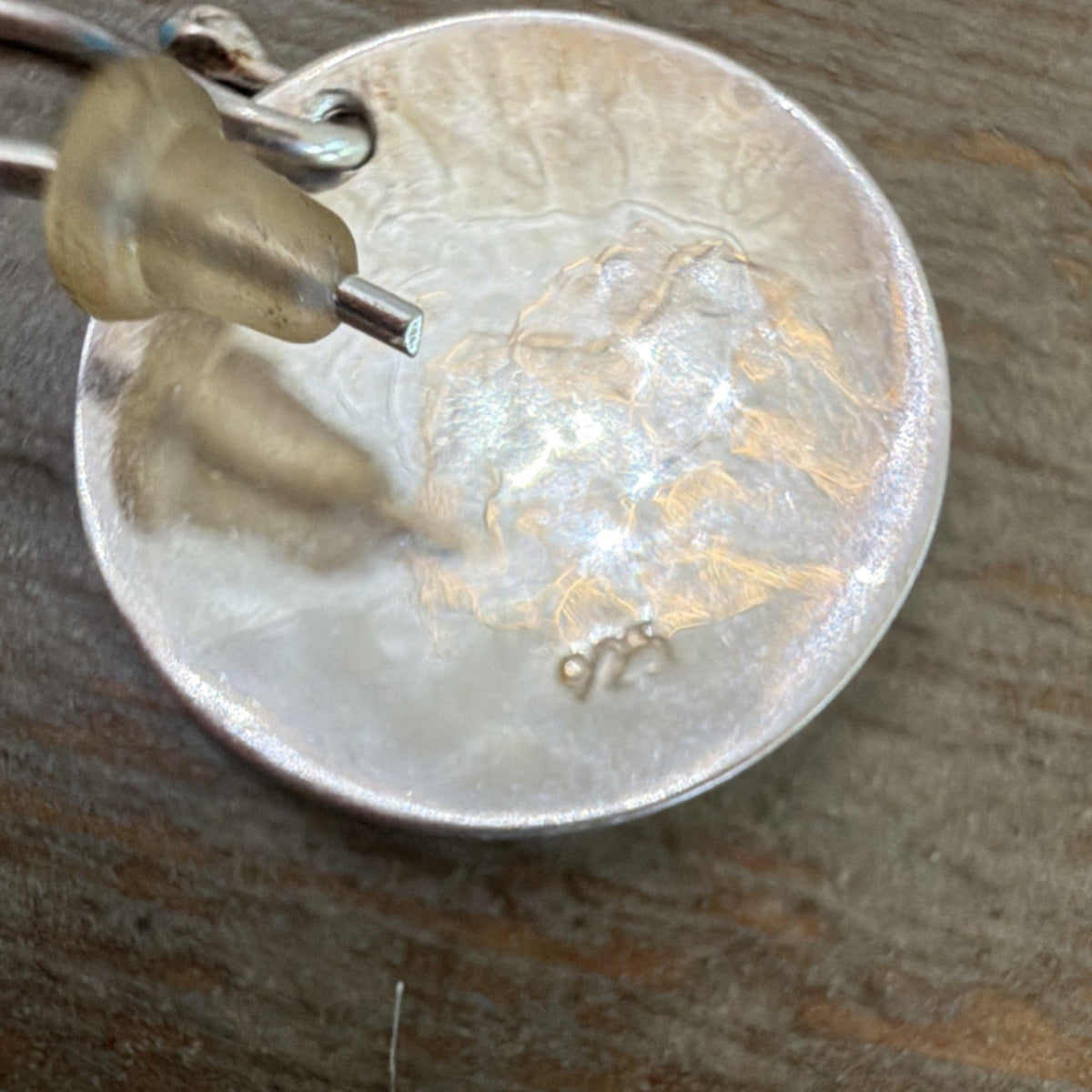Sterling Silver 925 Hammered Disc Dangle Earrings Artisan Rustic Drop