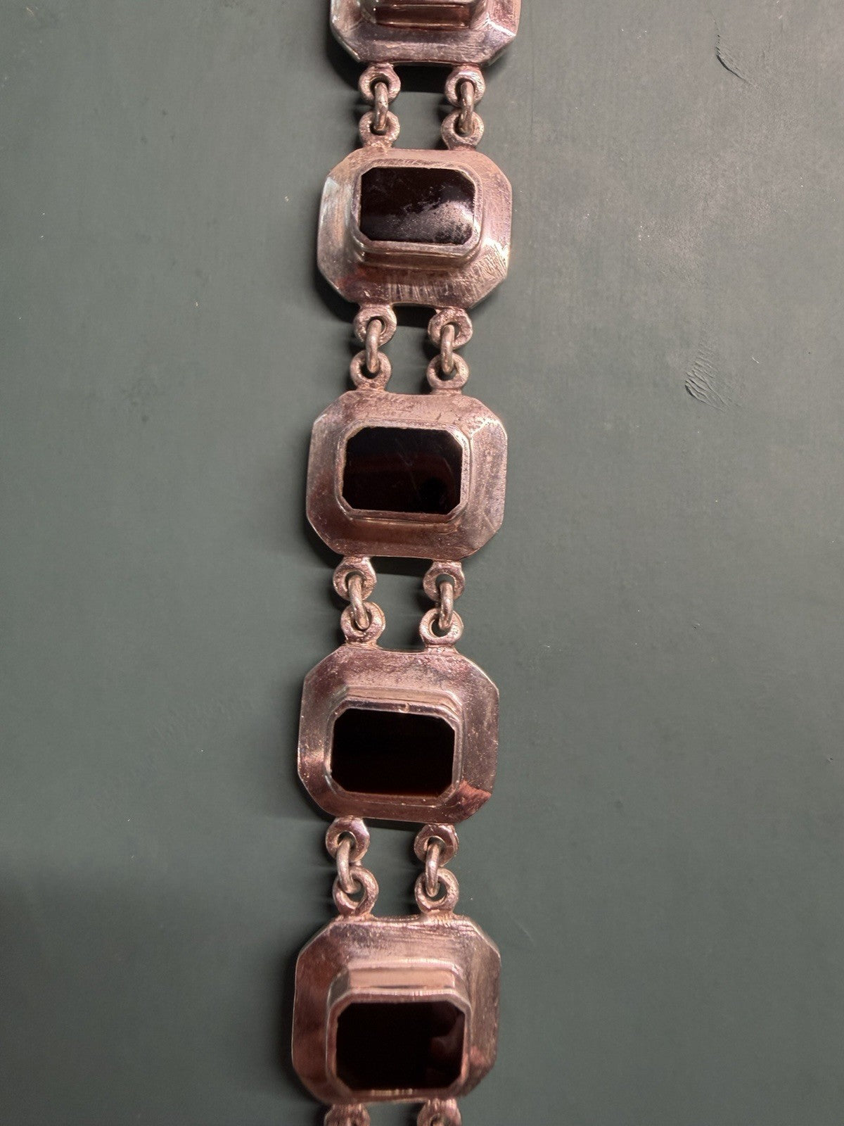 Vintage 925 Sterling Silver Black Onyx Link Bracelet 7.5in Box Clasp Signed ND