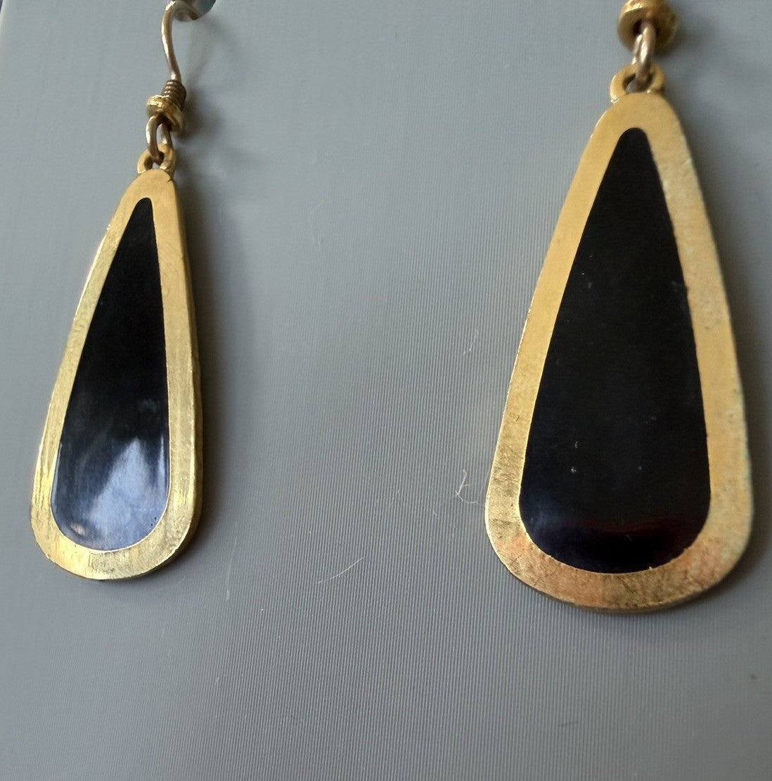 Vintage Laurel Burch Gold Toned & Black Pierced Hook Earrings 1980s