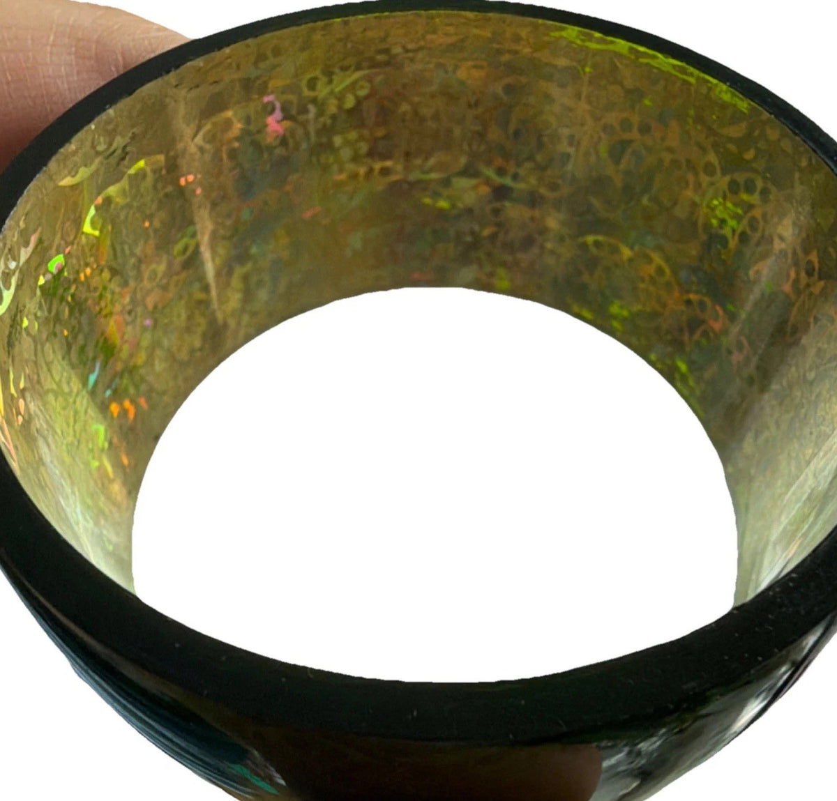 Vintage Wide Green iridescent Bangle Bracelet glitters and shines
