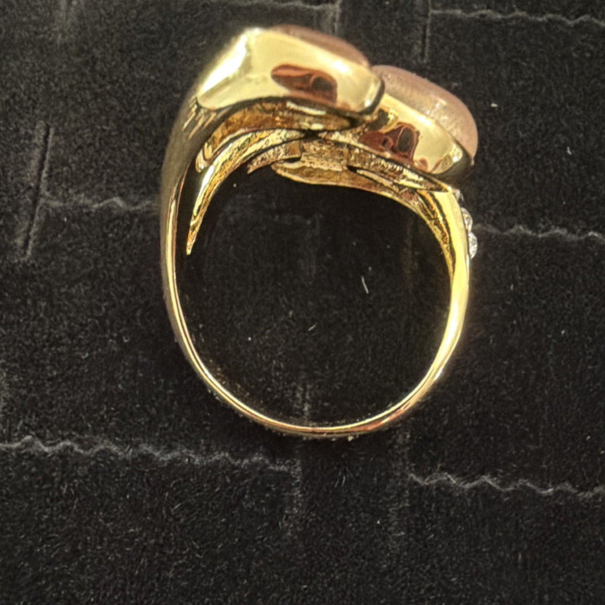 Camille Lucie Gold Tone Pink Teardrop Cocktail Ring Size 8 Designer signed