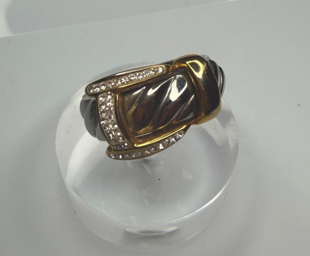 Stainless Steel Pave Rhinestone Buckle Ring Silver/Gold Tone Sz7