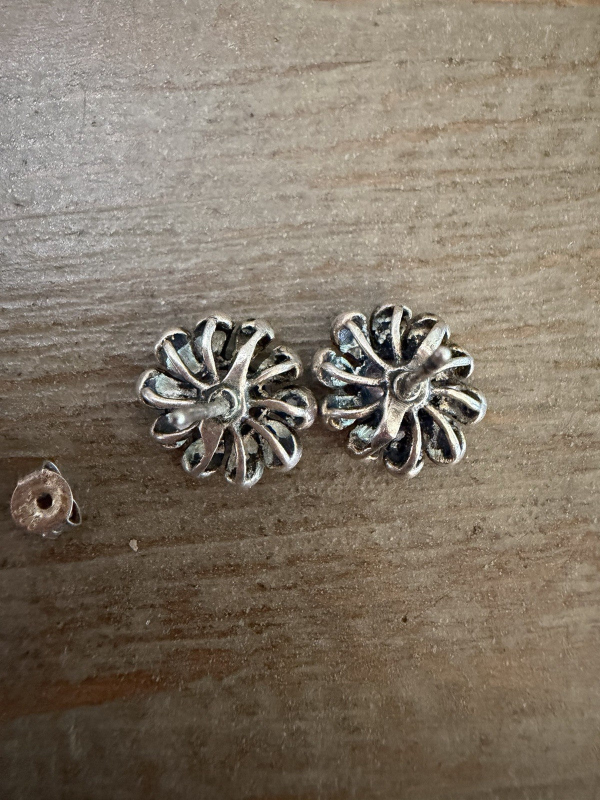 Marcasite Flower Stud Earrings Sterling Daisy Oval Pink Stone Gothic Vintage .5