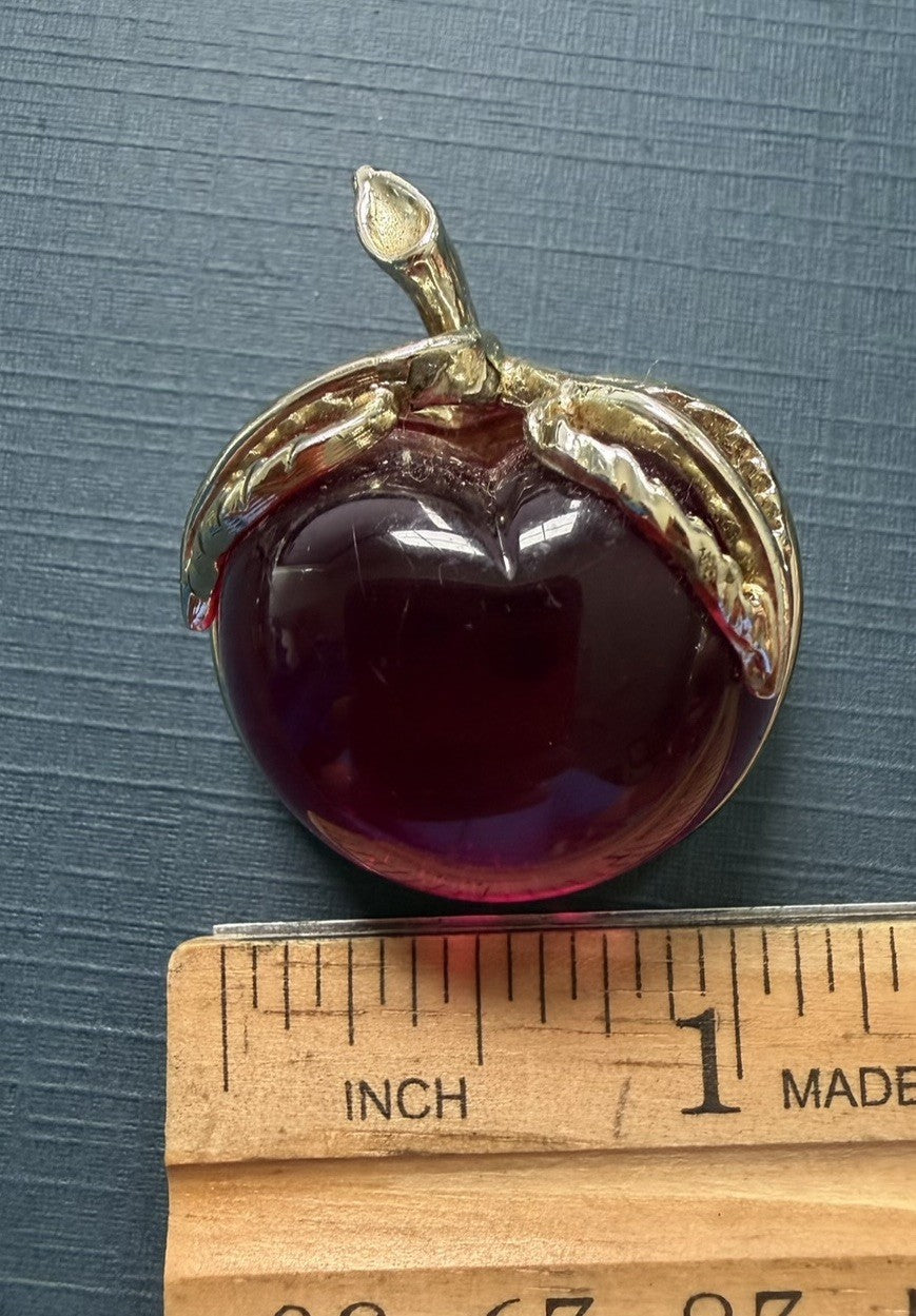 Sarah Coventry Fruit Brooch Pin Apple Peach Designer Figural Lucite (?)