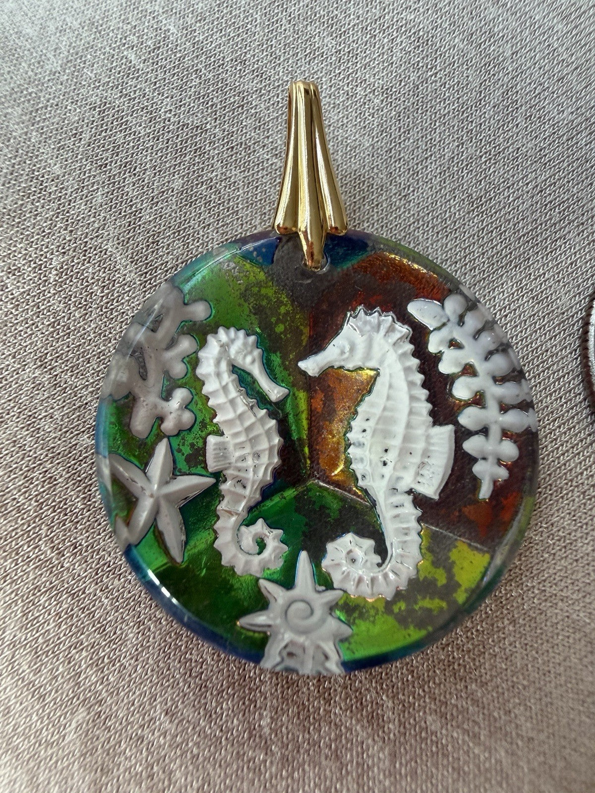 Handmade Dichroic Reverse Seahorse Pendant Necklace Unique Sea life