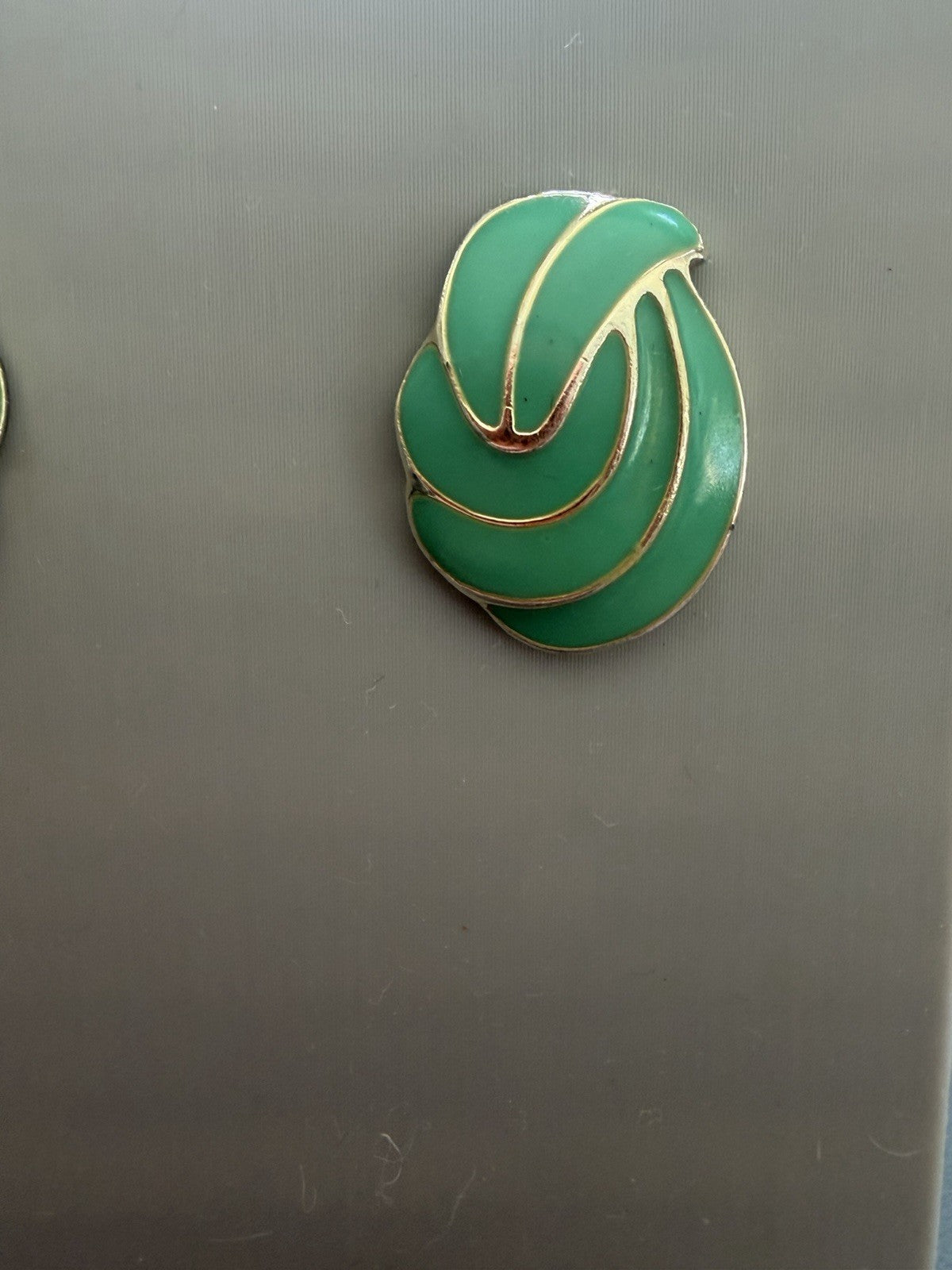 Vintage Green & Gold Tone Plated Swirl Pierced Earrings