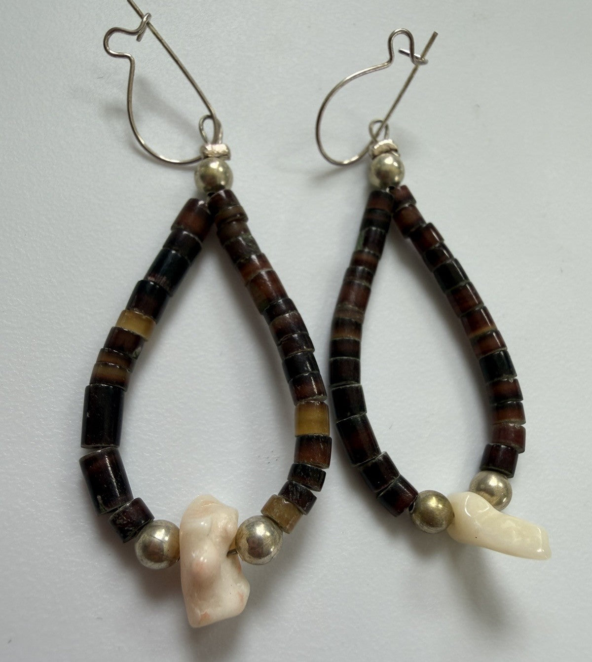 Vintage Fetish Southwestern Teardrop Earrings Heishi Bead Loop Navajo Zuni Style