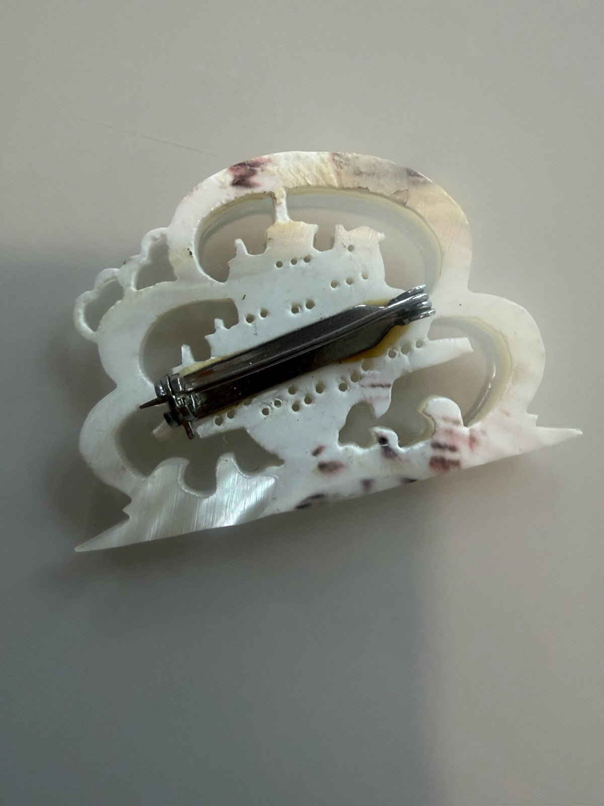 Vintage Carved Mother of Pearl Sailing Ship Brooch MOP Nautical Pin