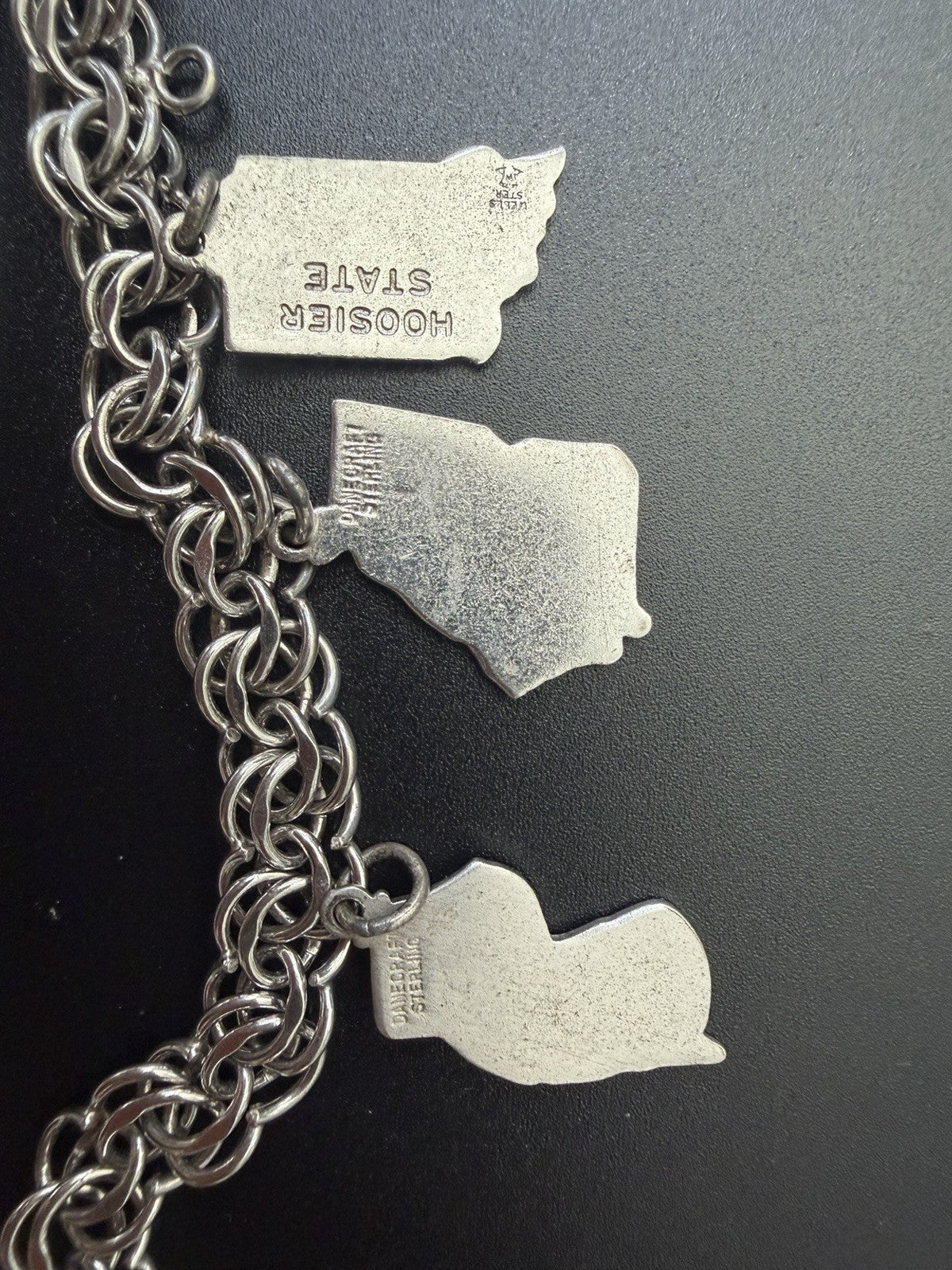 Vintage ELCO Sterling Silver Enamel State Souvenir Charm Bracelet 5 Charms 7.5