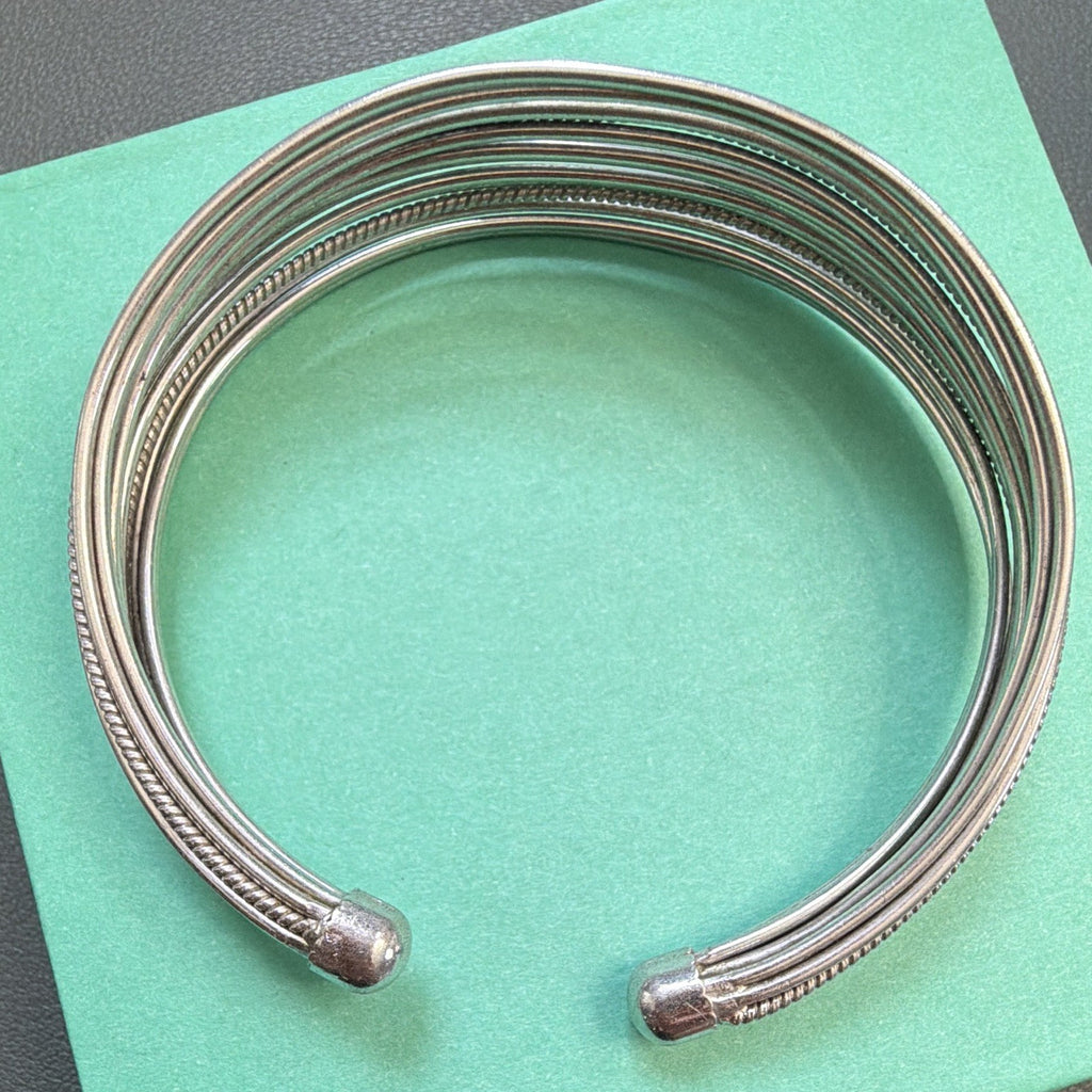 Signed Sterling Silver 925 Multi-Wire Cuff Bangle Bracelet Signed adjustable 7in