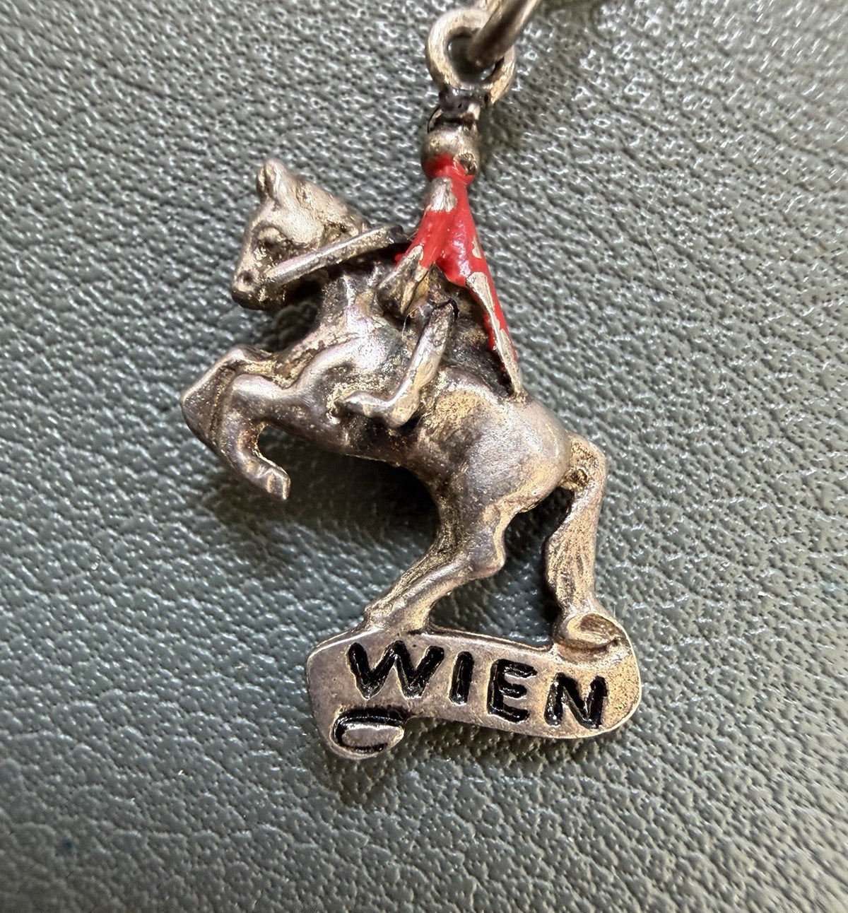 Vintage Sterling Silver 925 Pendant Bracelet Charm Wien Horse Red Enamel Jockey