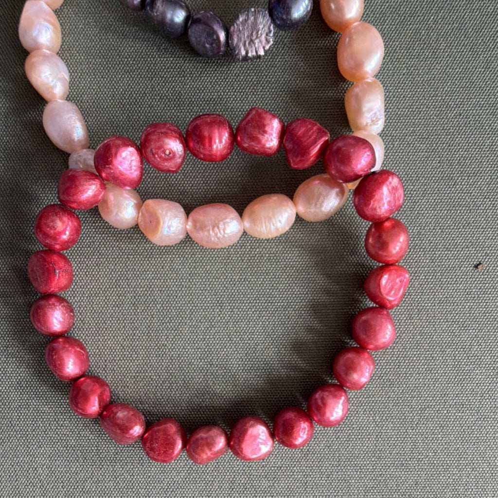 3pc Beaded Stretch Bracelet Set Freshwater Pearl Stackable Multicolor