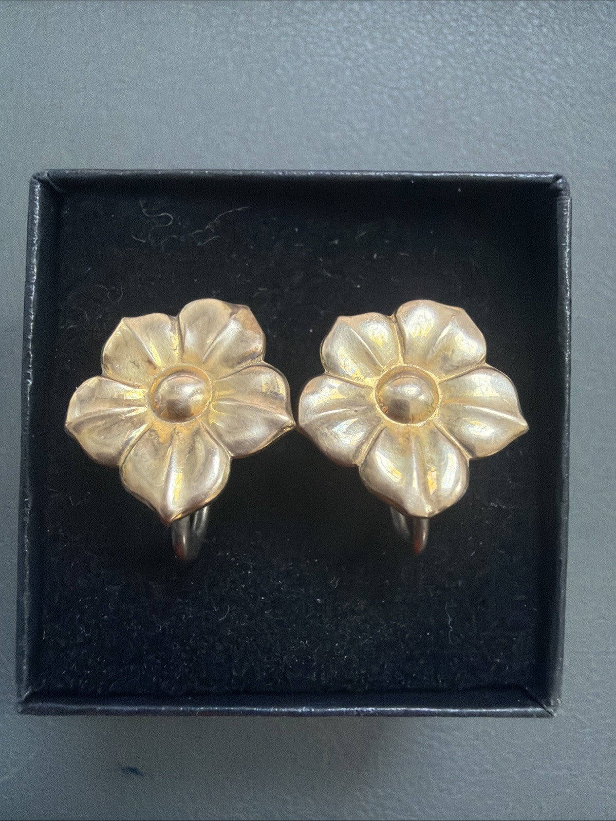 Symmetalic sterling and 14k Rose Flower gold screwback vintage earrings