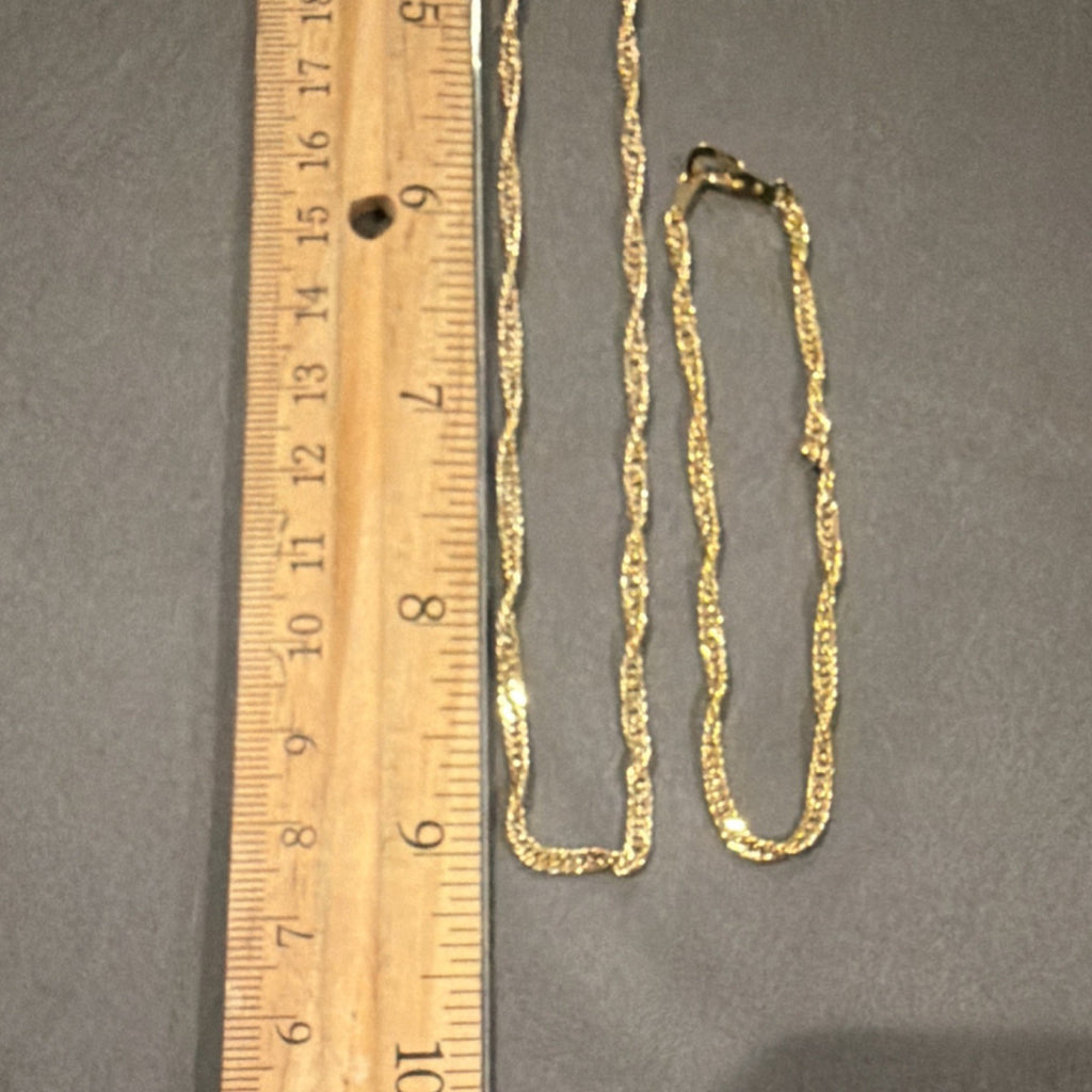 14K Gold Plated Rope Chain Necklace 18in & Bracelet Set Yellow Gold Hook Closure