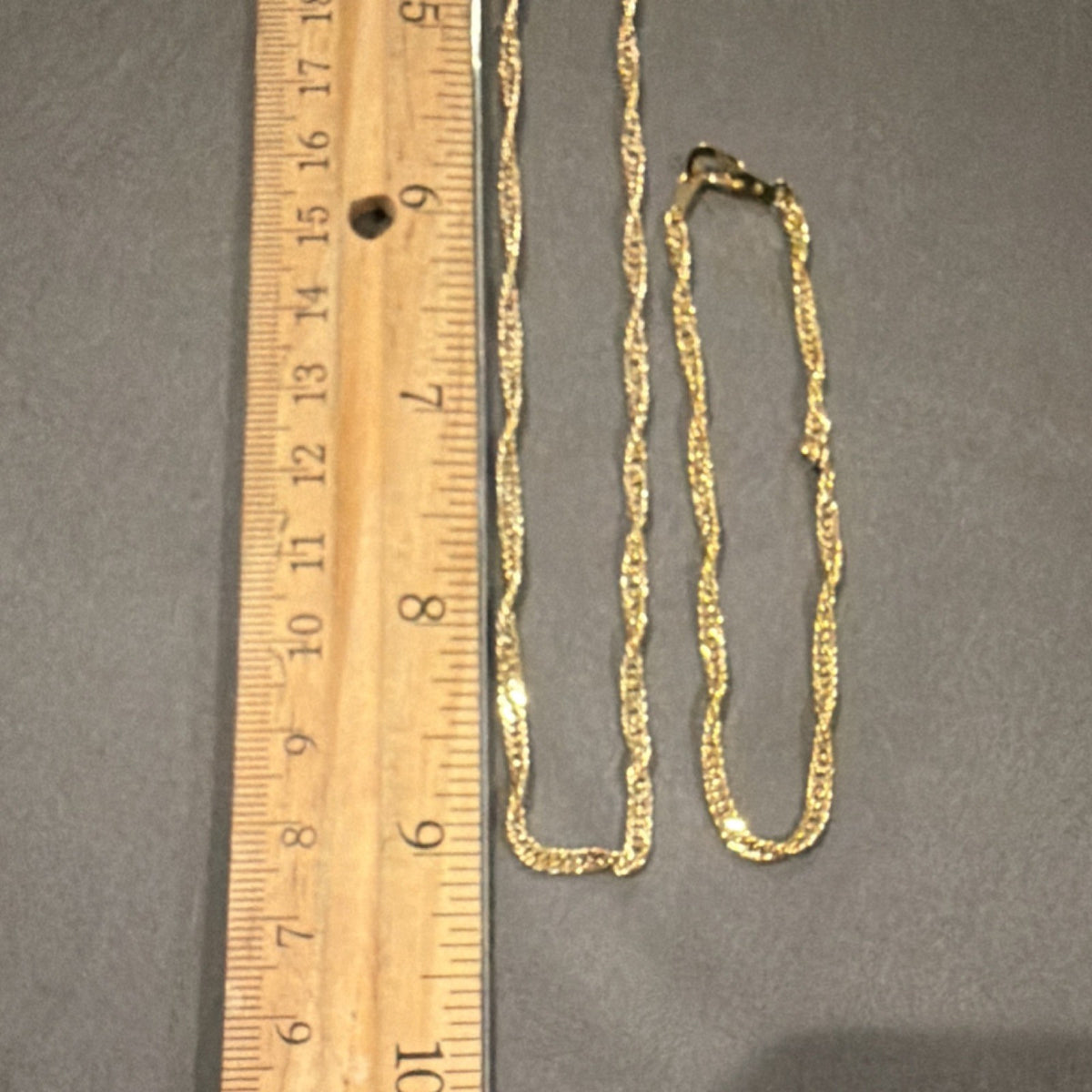14K Gold Plated Rope Chain Necklace 18in & Bracelet Set Yellow Gold Hook Closure