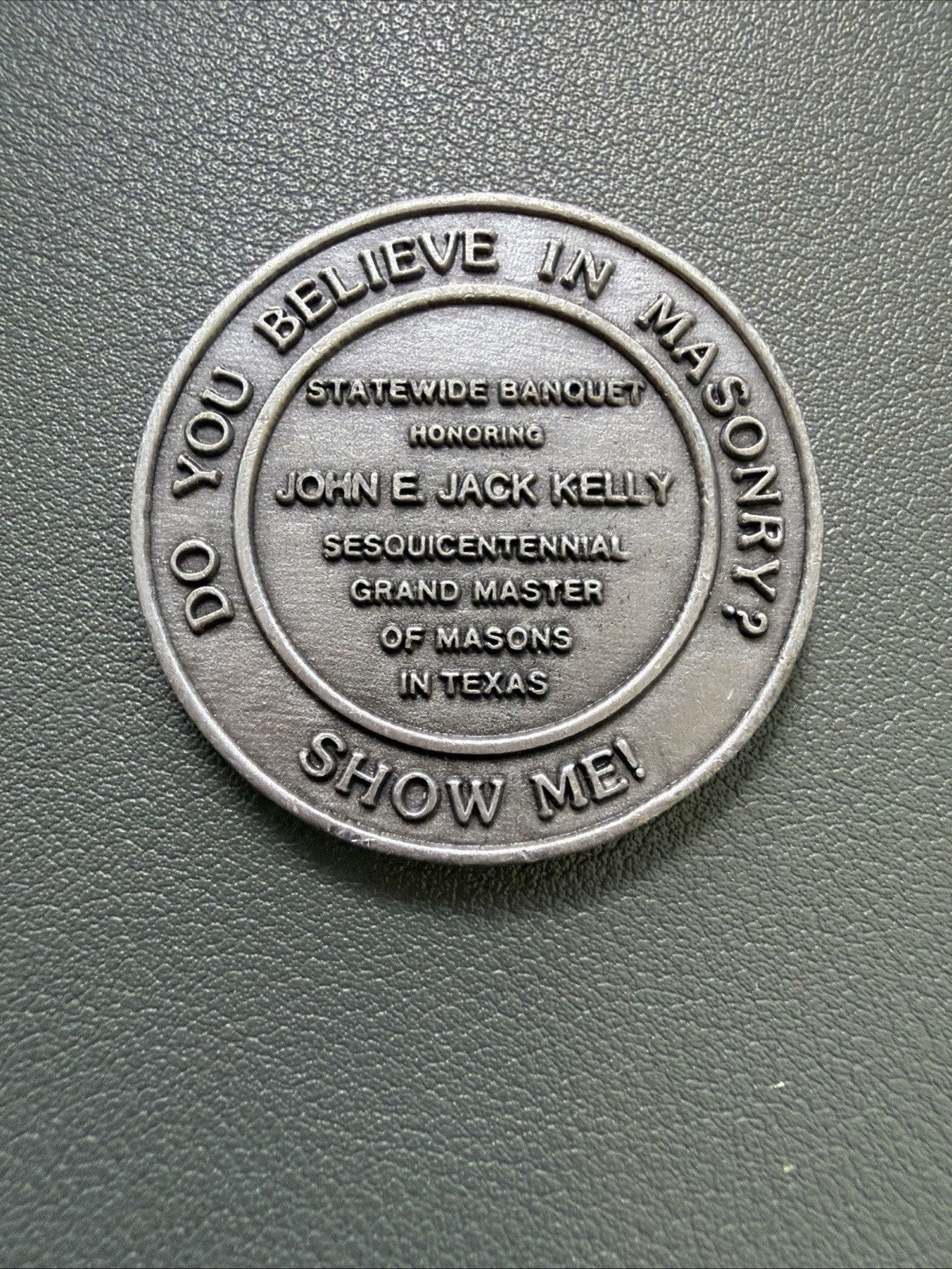 Mason Coin / Challenge Coin / Blue Bonnet Lodge 1219 Texas 1987 John Kelly
