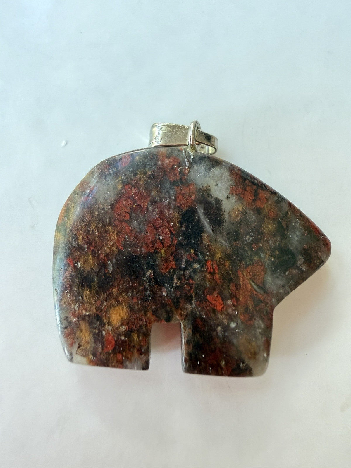 Natural Carved Red Jasper Or Moss Agate Bear Fetish Vintage  Charm Pendant