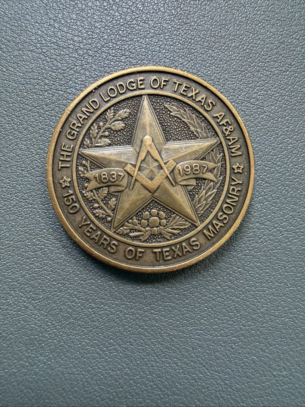 1987 John E. Jack Kelly Grand Master "150 Years of Texas Masonry" Masonic Token