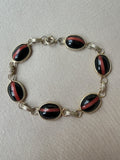 Vintage Bracelet Bezel Set Black & Red Cabochon  Style 1960s