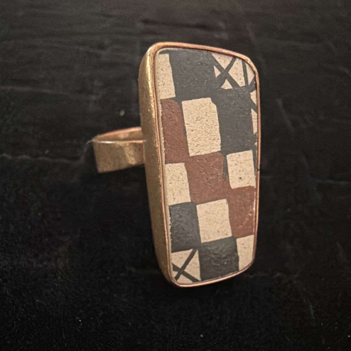 Artisans Mexico Mexican Signed Brass Rectangle Ring Multicolor Size 8 sizable 