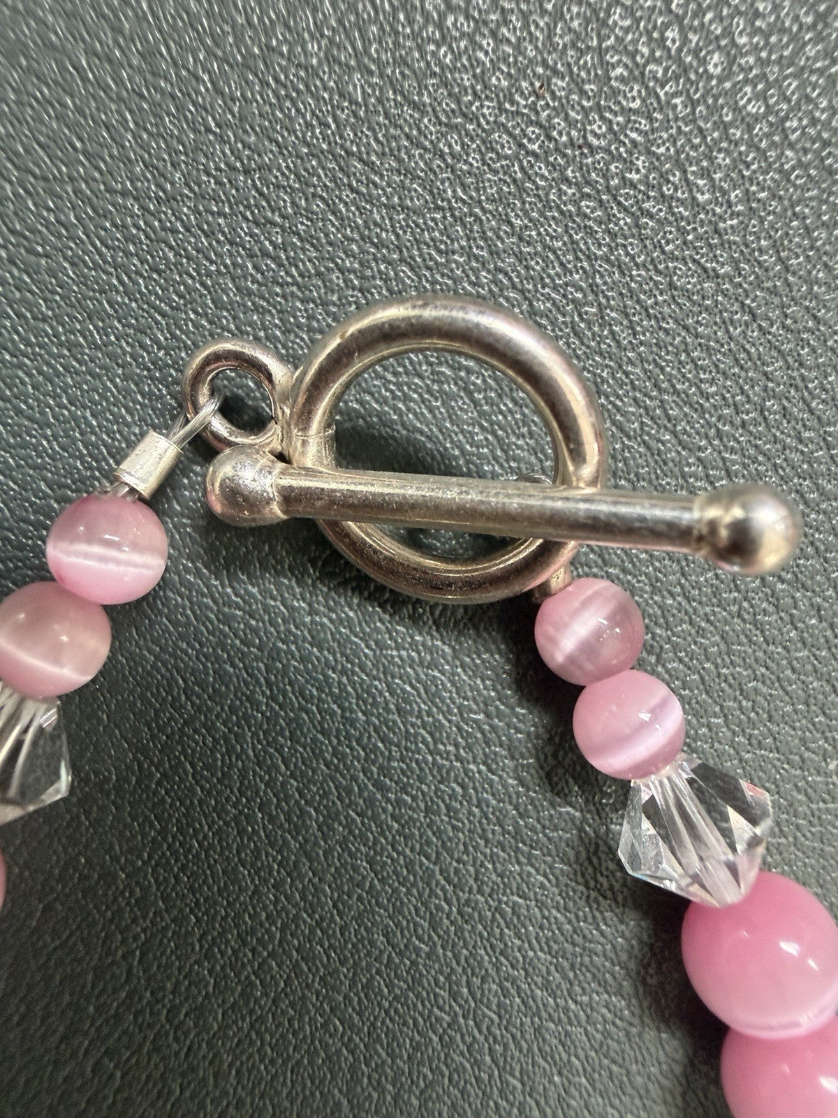 Sterling Silver 925 Breast Cancer Survivor Ribbon Bracelet Pink Beads