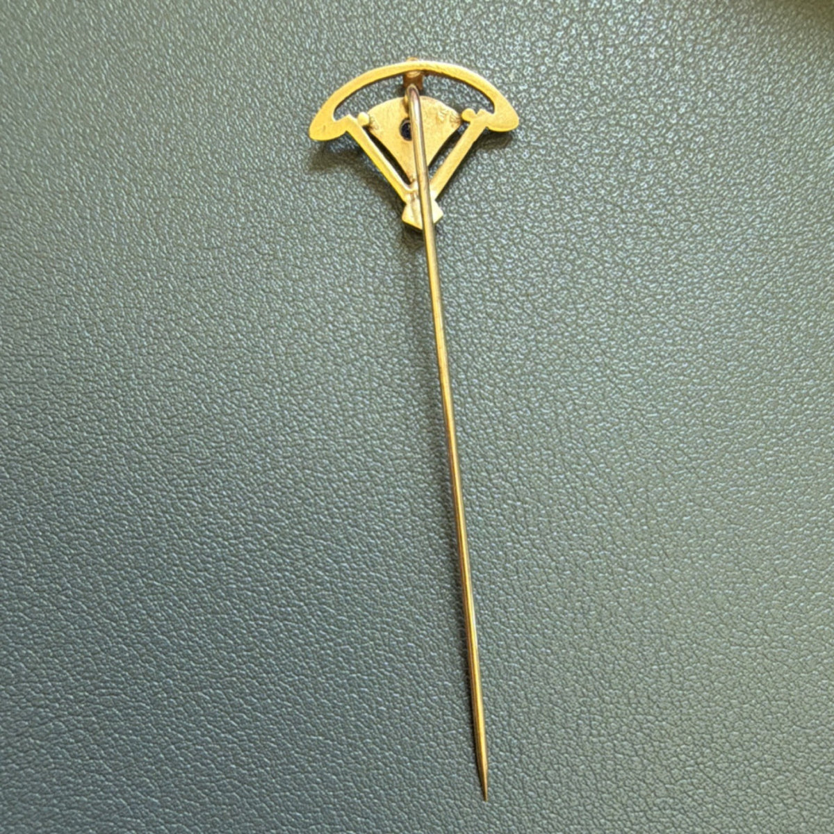 10K Gold Art Nouveau Hatpin Hat Pin Stick Pin w/ Blue & Clear Stone Accent