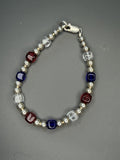Red White Blue USA Bracelet Glass Beads Cube Sterling Silver Spacers Clasp 6.5