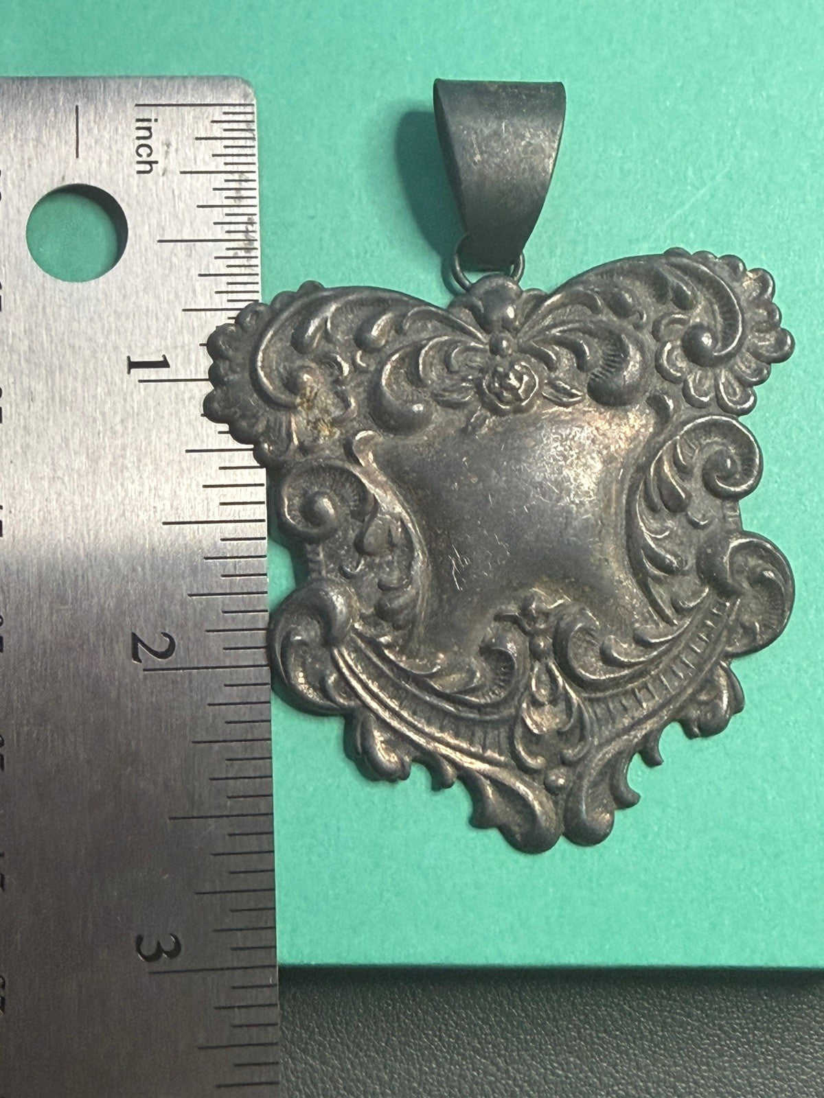 Vintage Beautiful Ornate Luggage Tag Pendant Sterling Silver 925